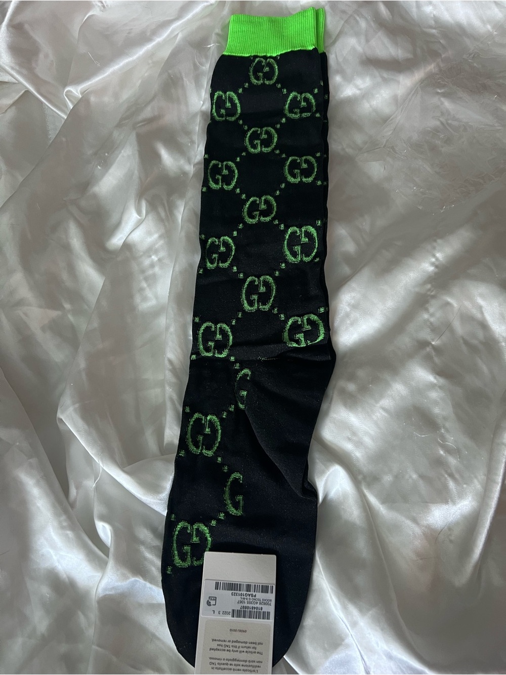 Gucci Black Socks with Neon Green GG Pattern
